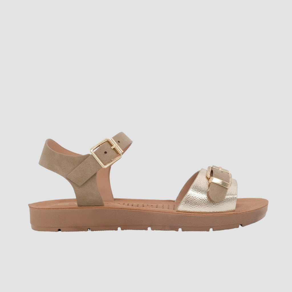 Sandalias flats Mary dorado para mujer
