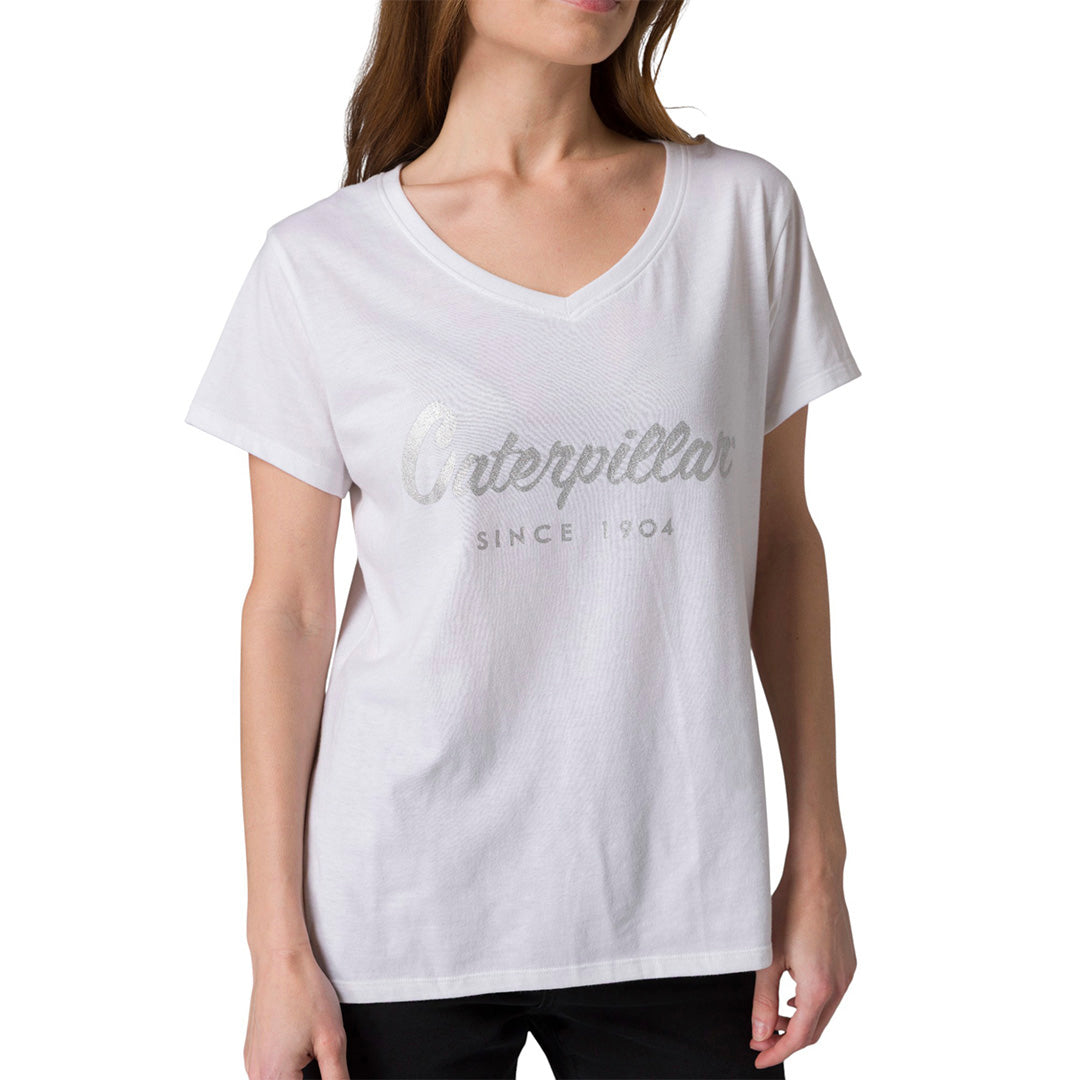Camiseta Metallic V-Neck para mujer color blanco